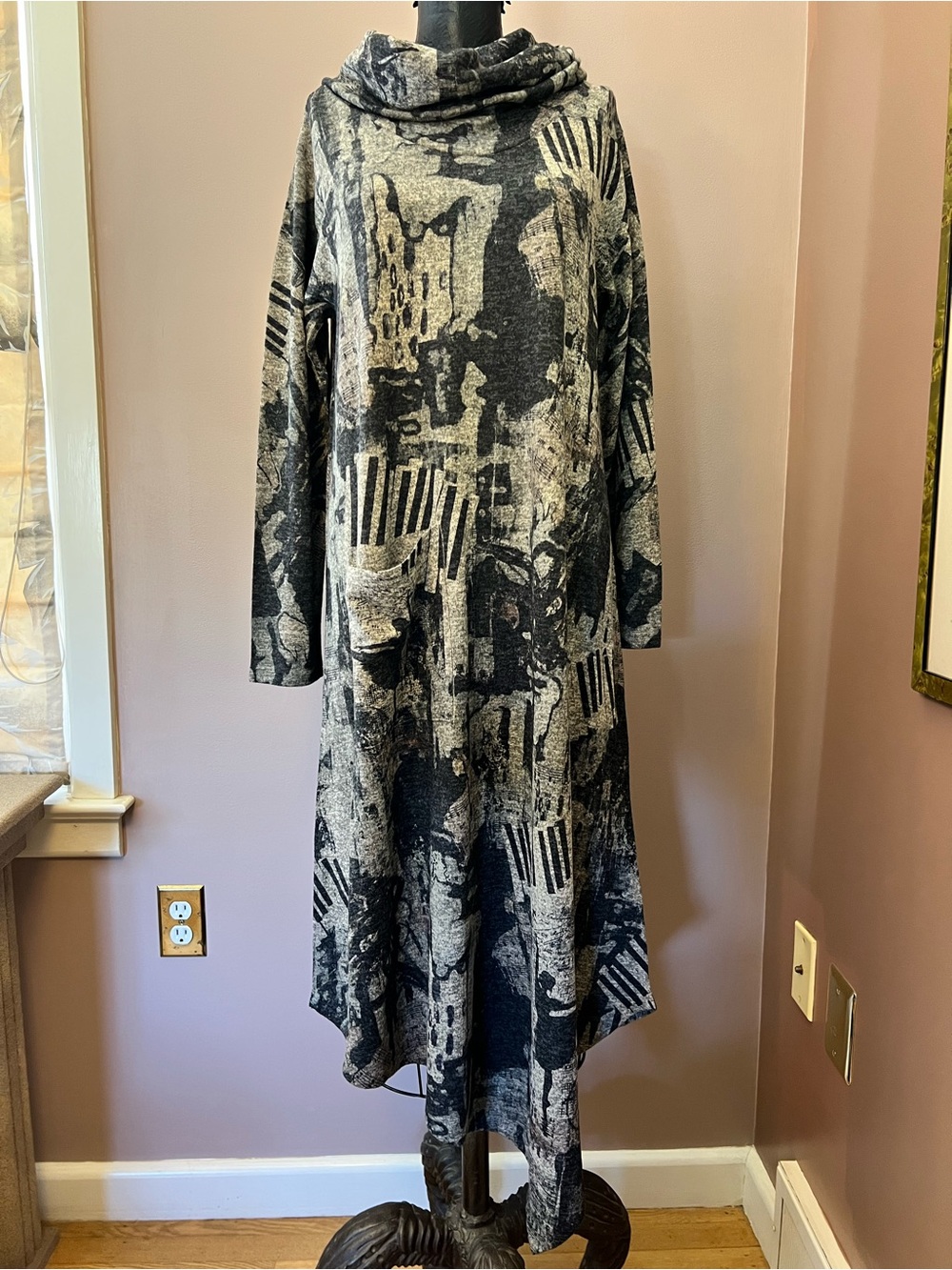 Inoah Piano Ballerina Abstract Asymmetrical Slouchy Turtleneck Dress One Size